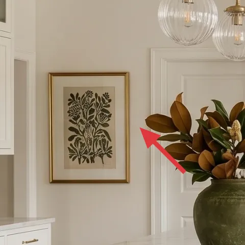 framed botanical print on the left wall