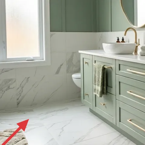 area rug in front of vanity