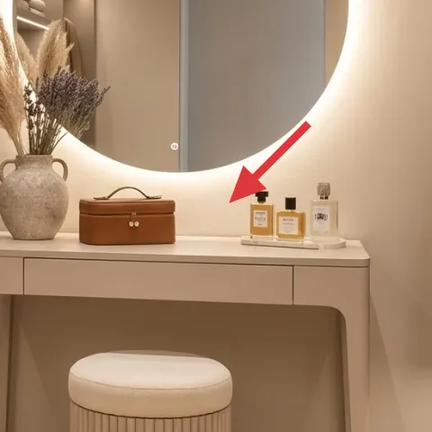 wood tray on vanity