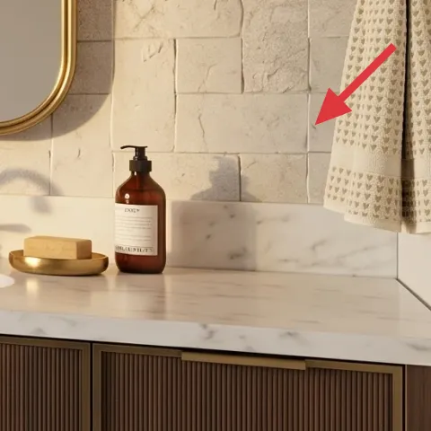 Hanging white towel on right wall