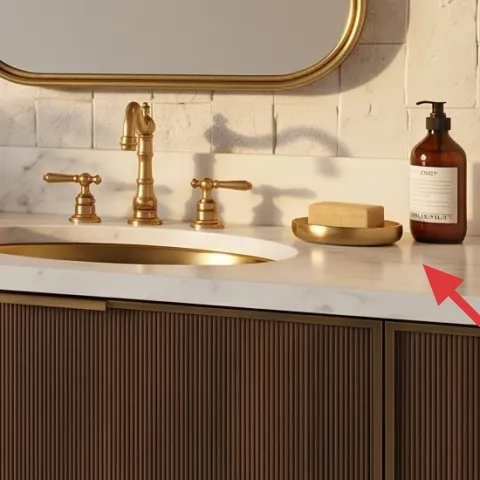 Gold decorative tray on countertop