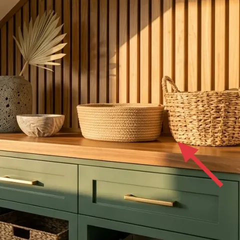 Large woven basket on the far right