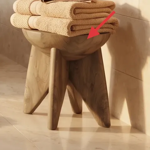 rolled towels on stool