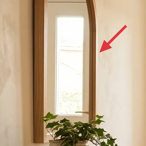 wood-framed arched wall mirror