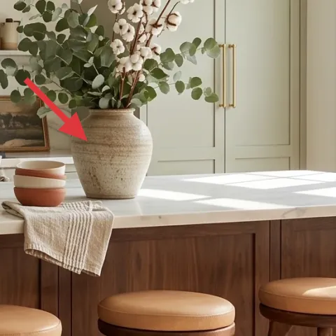 framed art on kitchen shelf