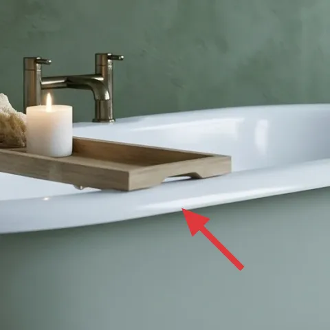 wooden tray on the bathtub ledge