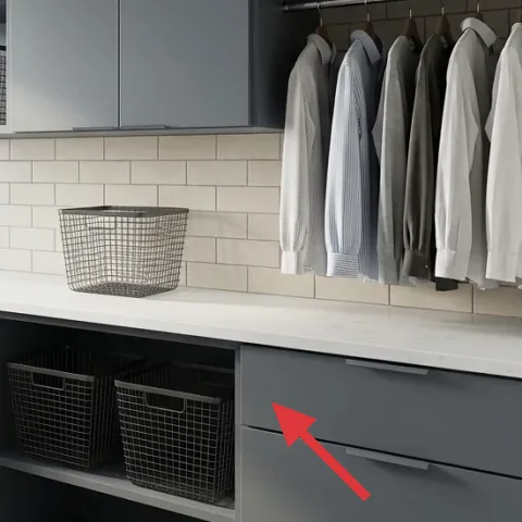wire storage basket on right lower shelf