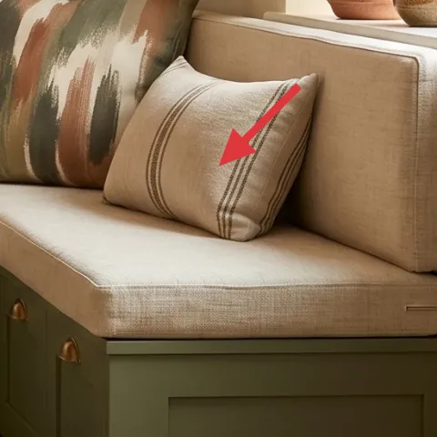 striped throw pillow in olive and cream