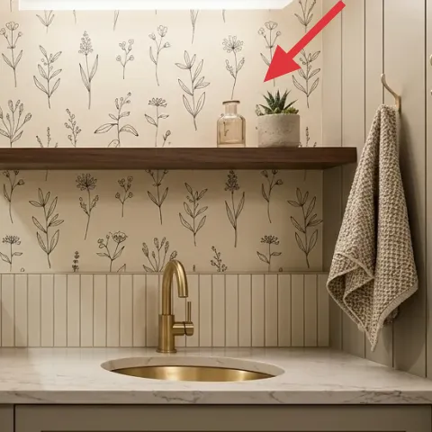Small potted plant on kitchen shelf