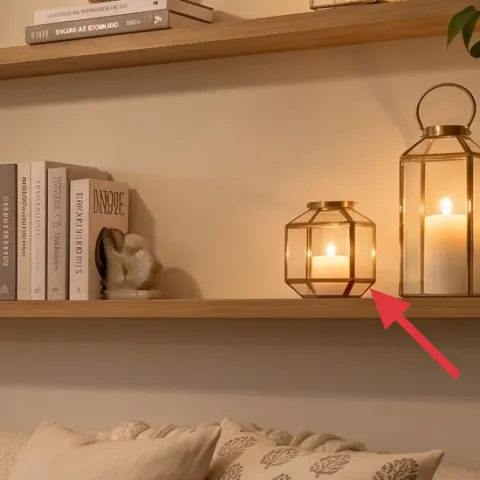 glass lantern candles on wall shelf