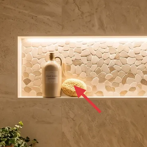 White soap pump bottle in niche