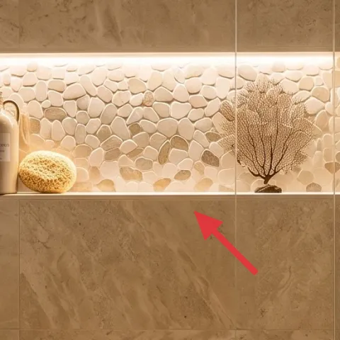 Bath sponge on niche ledge