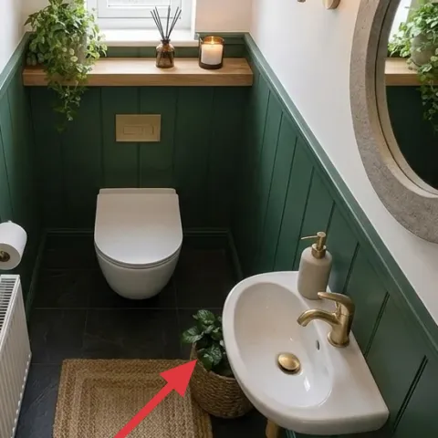 jute bath mat on bathroom floor