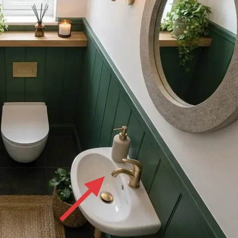 small potted plant in woven basket near sink