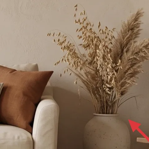 ceramic vase with dried branches and pampas grass