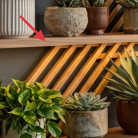 large leafy plant in gray ribbed pot