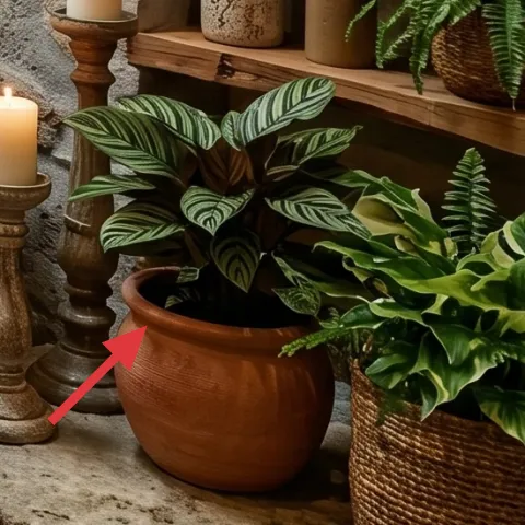 terracotta planter with leafy plant