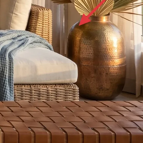 large brass vase with dried palm fronds