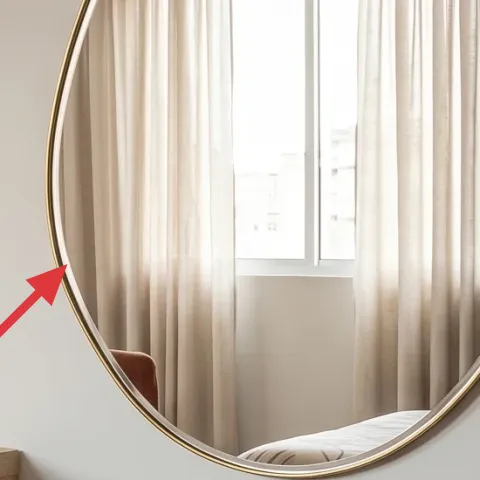 rounded wall mirror with brass-colored frame