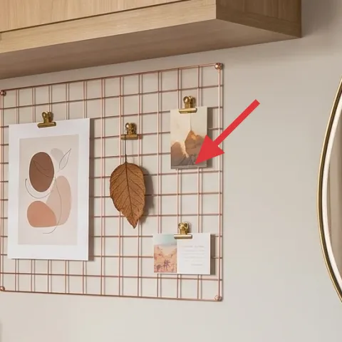 grid wall organizer with hanging art
