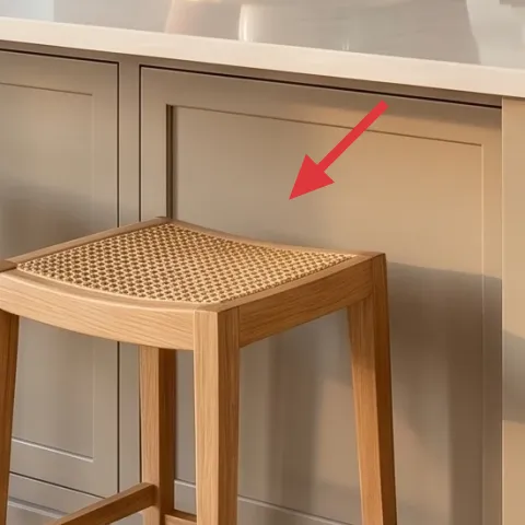 woven area rug under island