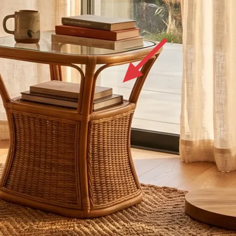 wood-and-rattan side table