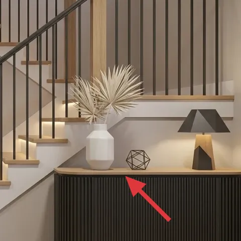 Geometric wire decor on console cabinet