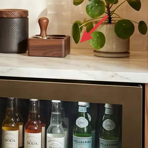 Wood-lidded canister on counter