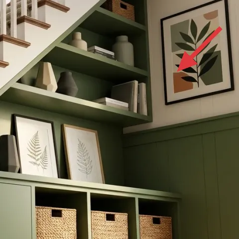 framed large botanical print on right wall
