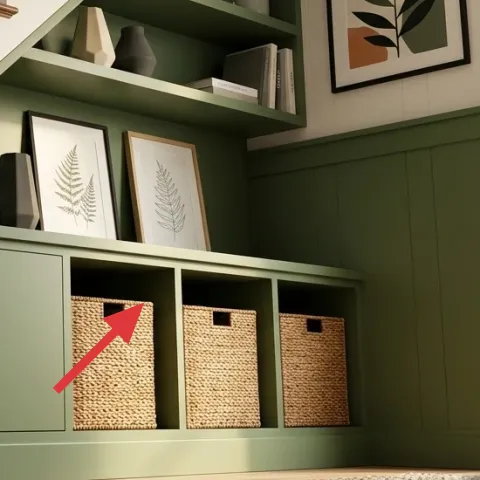 green built-in shelves (paint refresh)
