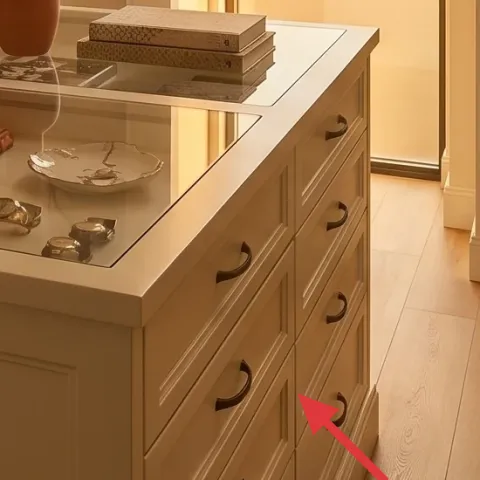 white dresser with glass top
