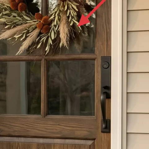 Floral wreath decoration on the front door