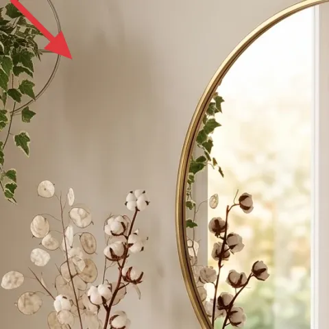 green trailing plant in circular metal stand
