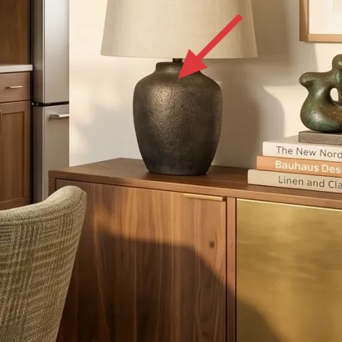 brass table lamp on sideboard