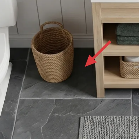 Medium woven storage basket on floor