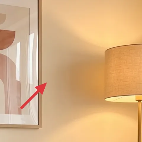 framed abstract print on wall