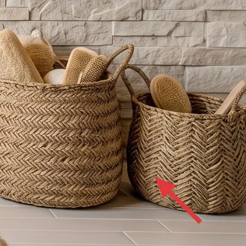 pair of wicker baskets on floor
