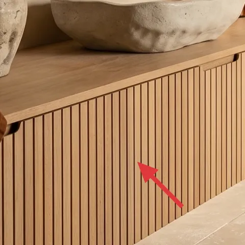 Paint vanity front and counter trim in warm matte